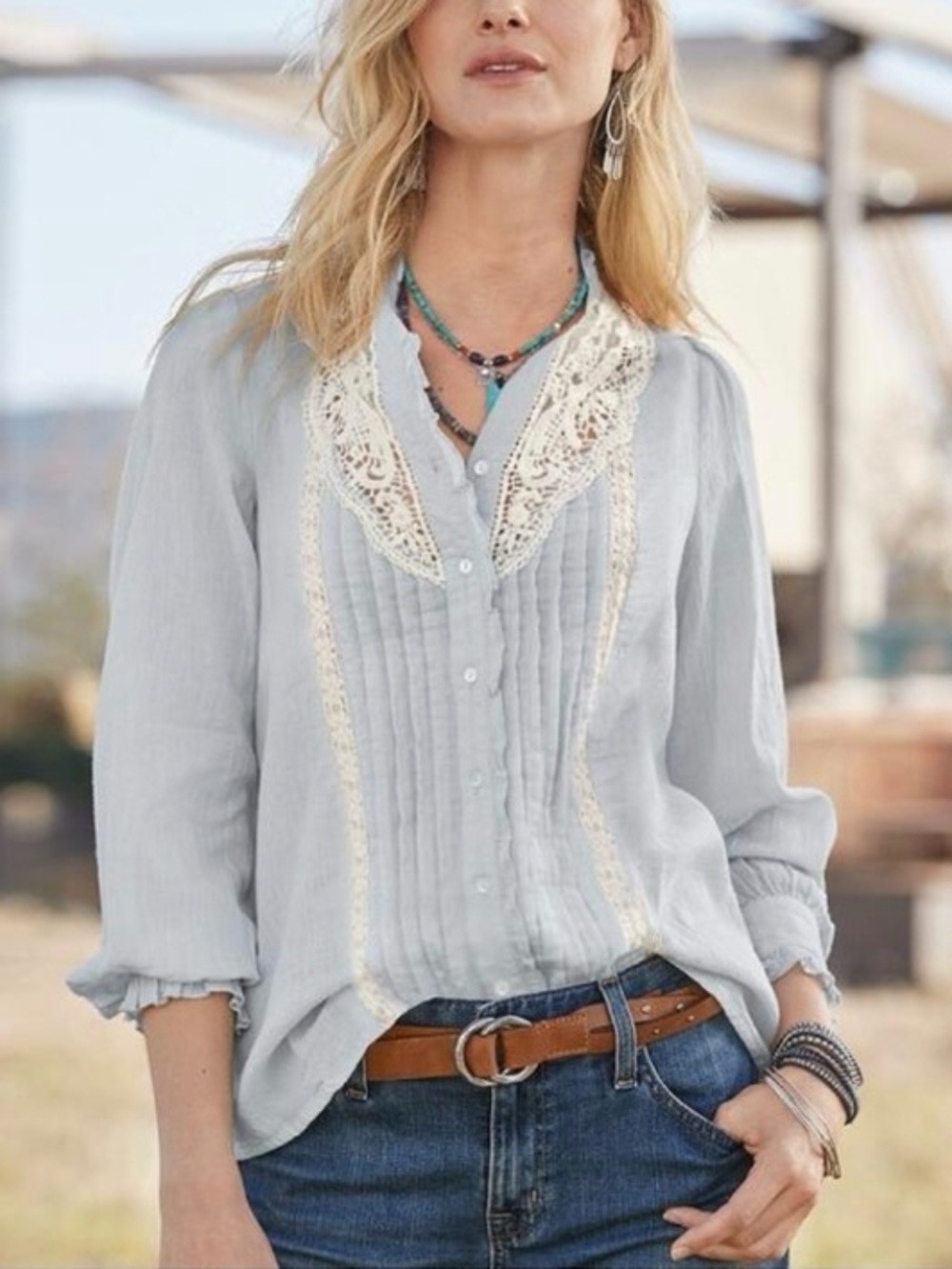 Sundance Cecilia Lace Pintuck Ruffle Blouse Prairie Cottage Romantic Heirloom PS - Picture 3 of 12
